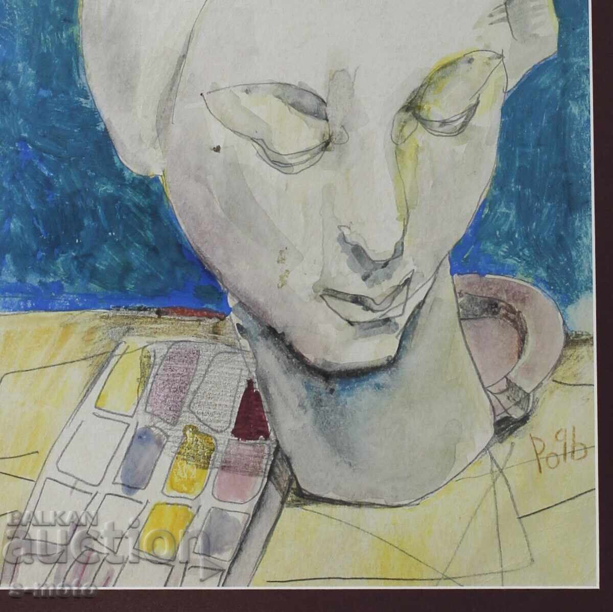 Rosen Markovski (1964 -) Πίνακας ακουαρέλα πορτρέτο 1996 - 6