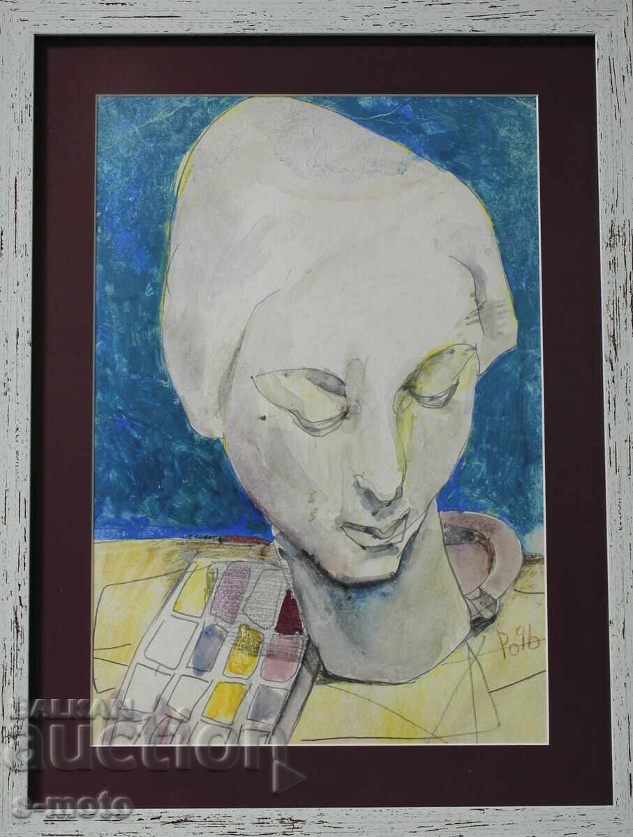 Rosen Markovski (1964 -) Πίνακας ακουαρέλα πορτρέτο 1996