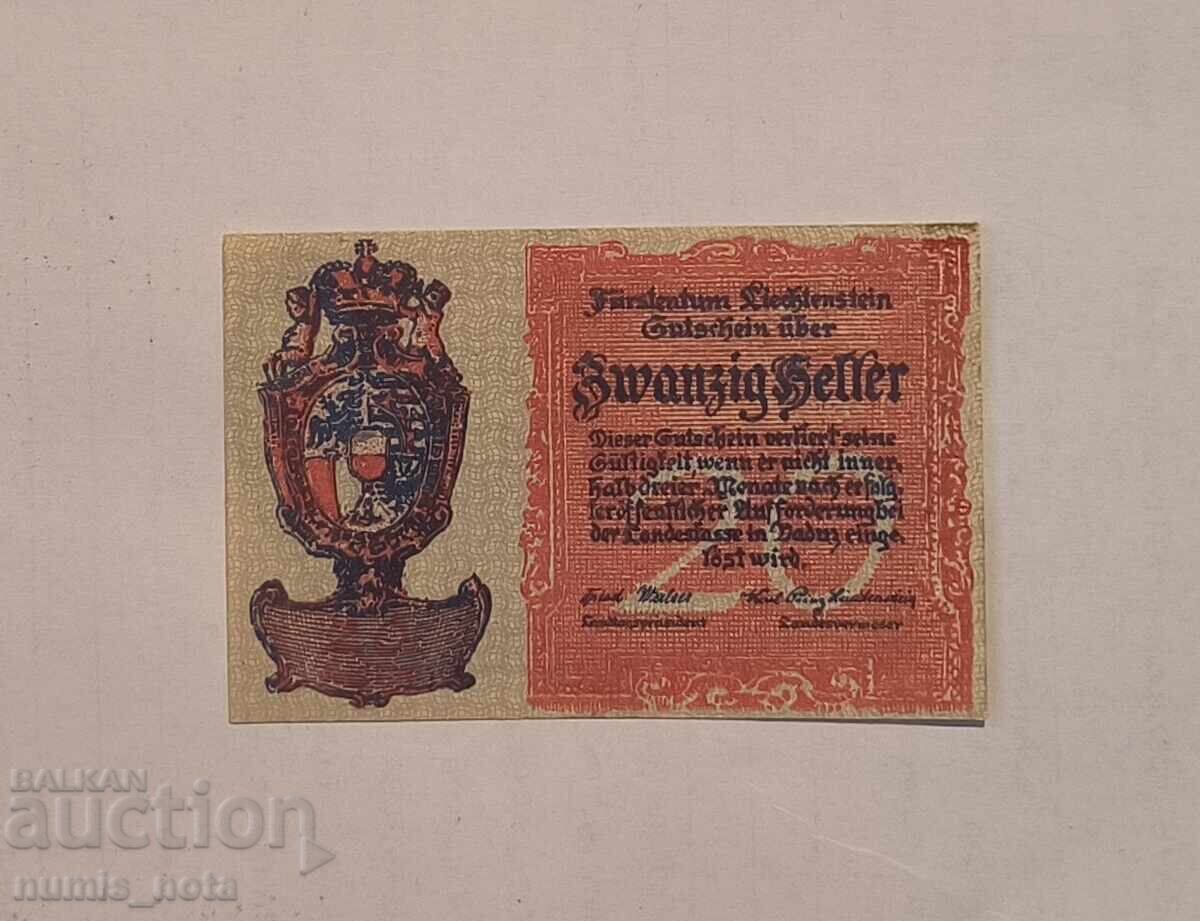 Лихтенщайн 20 хелера 1920 година Лихтенщайн 20 хелера 1920 година