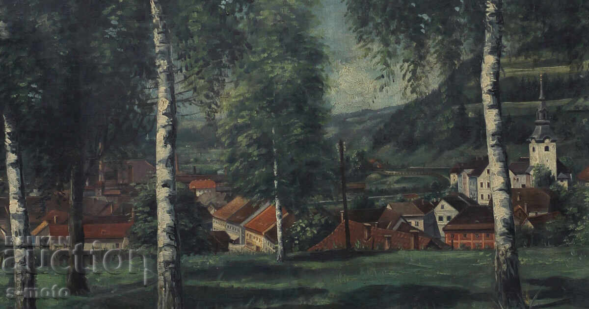 Old painting 1935 oil paints cityscape with price 600.00 BGN | € 306.78