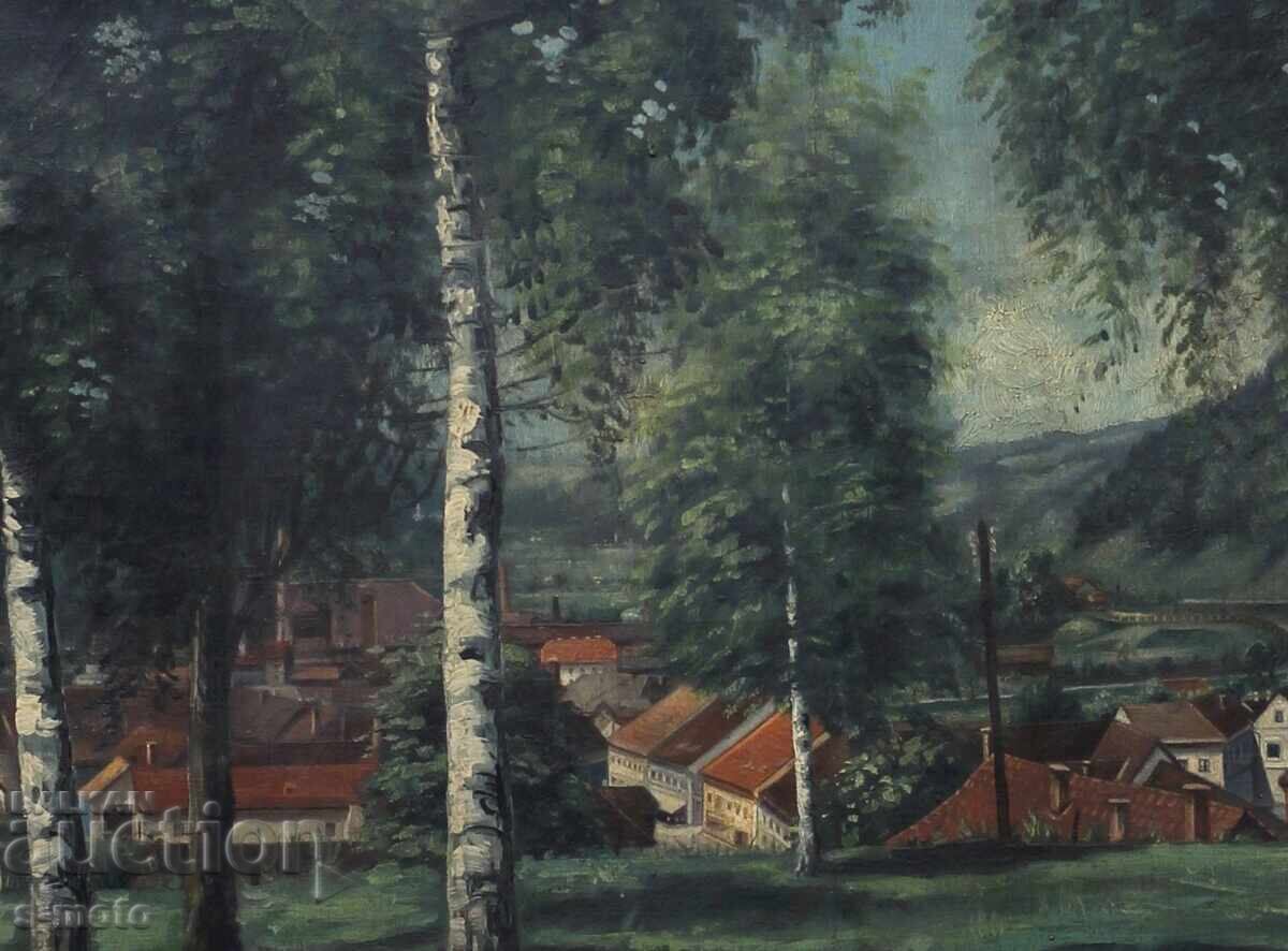 Delivery of Old painting 1935 oil paints cityscape