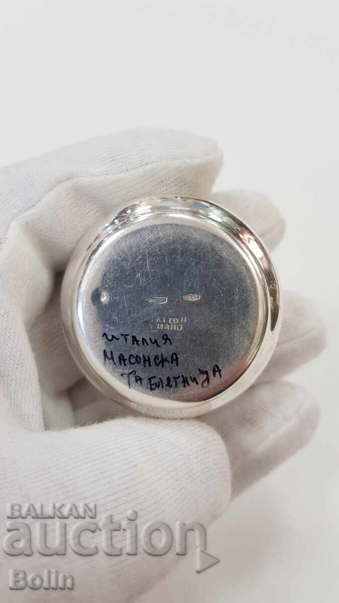 Auction  Masonic pillbox, silver, gold-14K Italy 800pr
