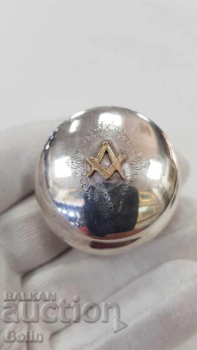 Masonic pillbox, silver, gold-14K Italy 800pr