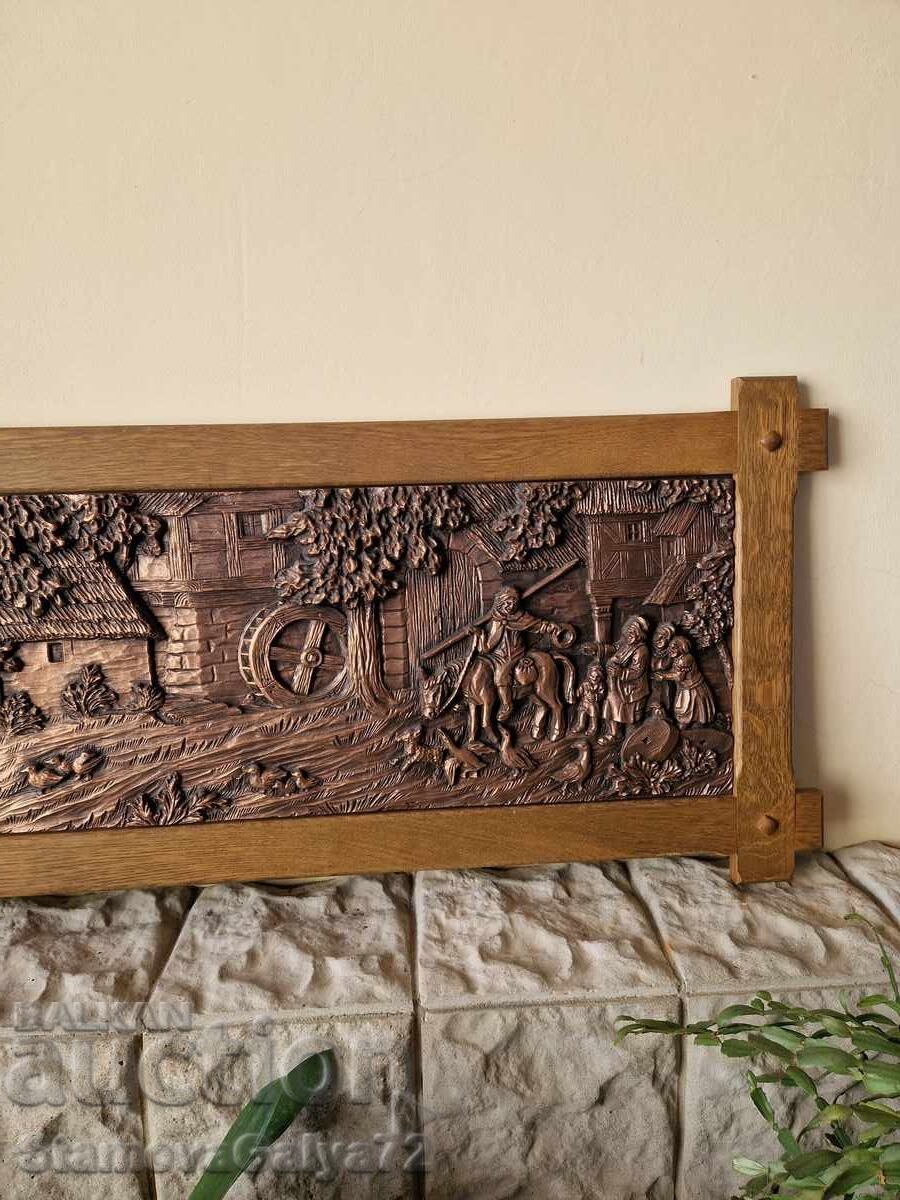 Доставка на Огромна антикварна немска медна картина пано