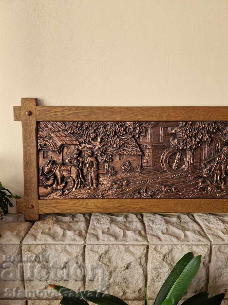 Огромна антикварна немска медна картина пано - 5