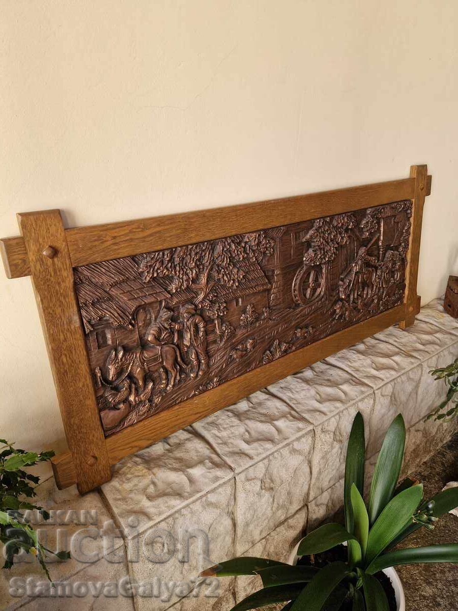 Огромна антикварна немска медна картина пано - 6