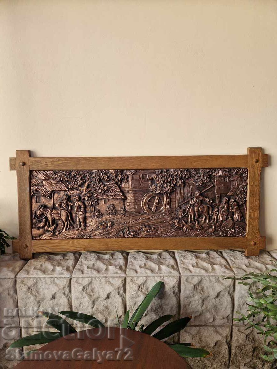 Огромна антикварна немска медна картина пано