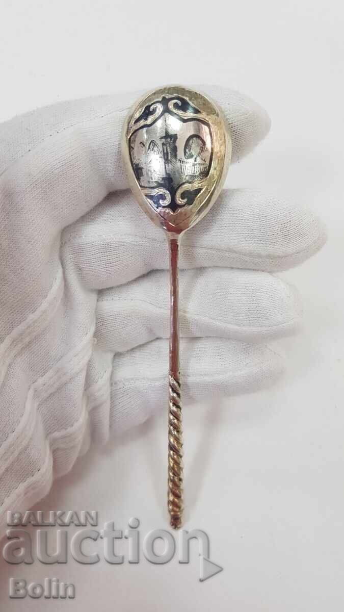 Russian Imperial Silver Spoon 84 pr. 1875 with gilding and enamel
