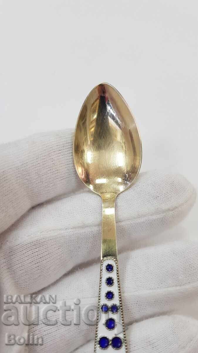 Auction  Silver Russian - USSR spoon, spoon with gilding and enamel 916 assay