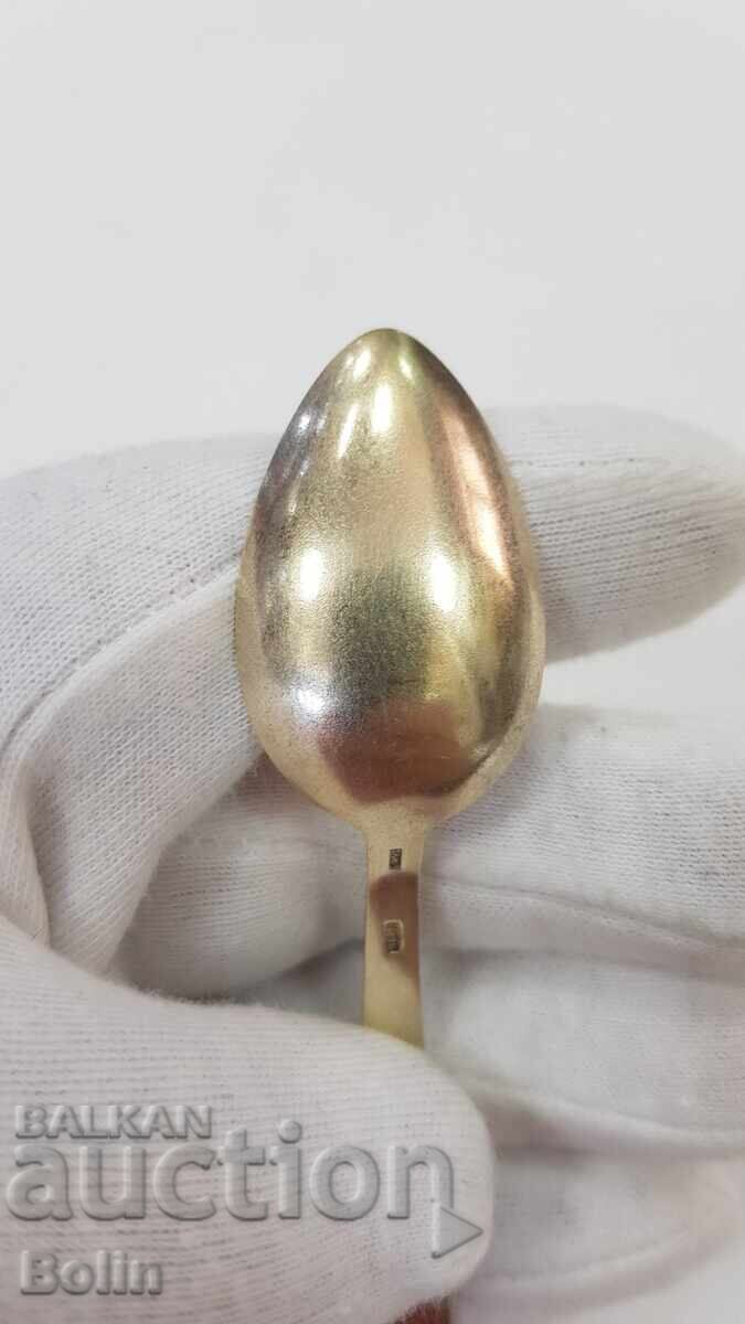Silver Russian - USSR spoon, spoon with gilding and enamel 916 assay - 5