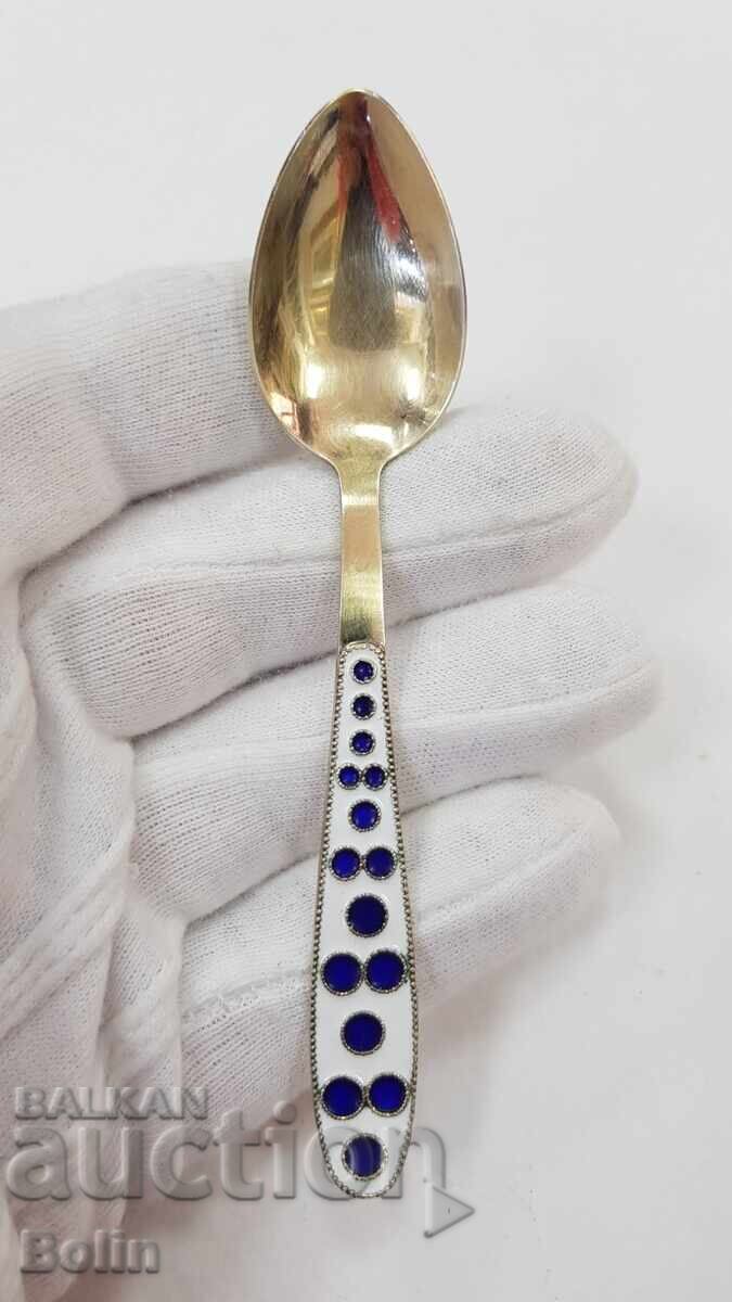 Silver Russian - USSR spoon, spoon with gilding and enamel 916 assay