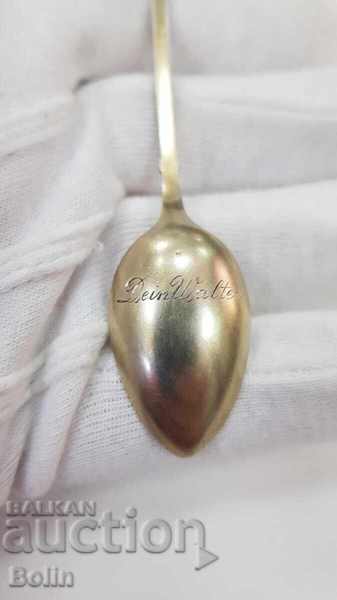 Rare collectible silver gilt spoon with enamel Europe - 6