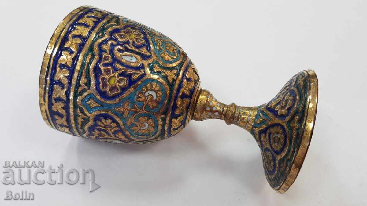 Rare Turkish-Ottoman gilded cup with enamel - Tombac, bronze - 7