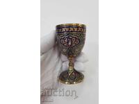 Cupă turcească-otomană rară, aurită cu email - Tompak, bronz