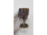 Рядка турска-отоманска позлатена чаша с емайл-Томпак, бронз