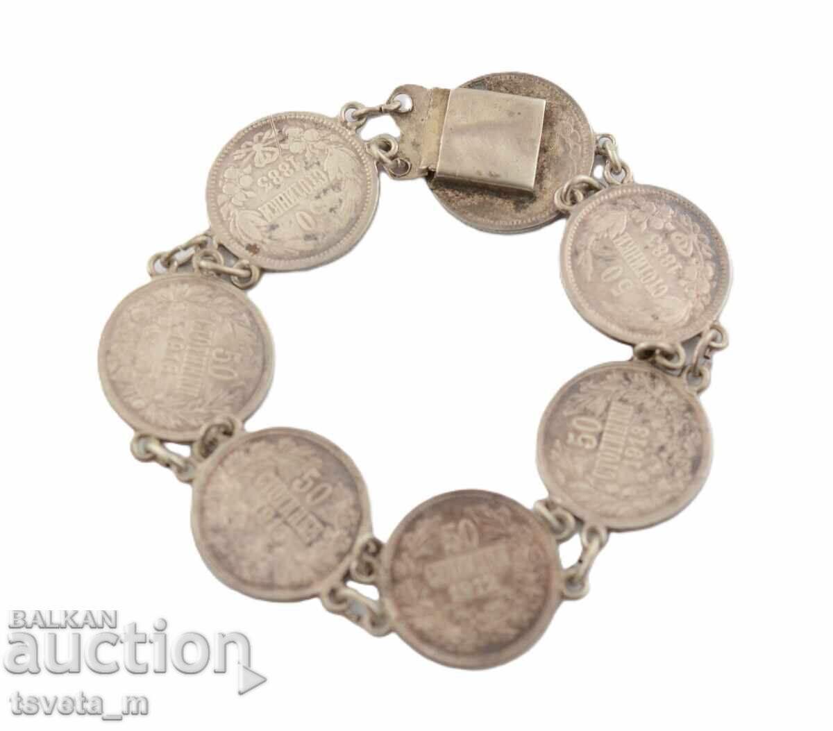 Αρχαίο ασημένιο βραχιόλι με νομίσματα 20 γρ Ag Αναγεννησιακό κόσμημα με τιμή 80.00 BGN | € 40.90