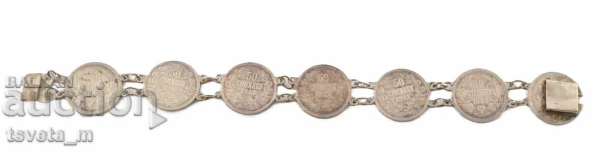 Παράδοση Αρχαίο ασημένιο βραχιόλι με νομίσματα 20 γρ Ag Αναγεννησιακό κόσμημα