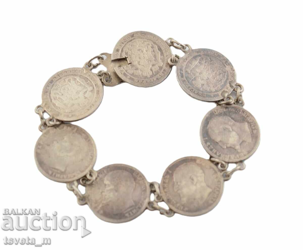 Αρχαίο ασημένιο βραχιόλι με νομίσματα 20 γρ Ag Αναγεννησιακό κόσμημα