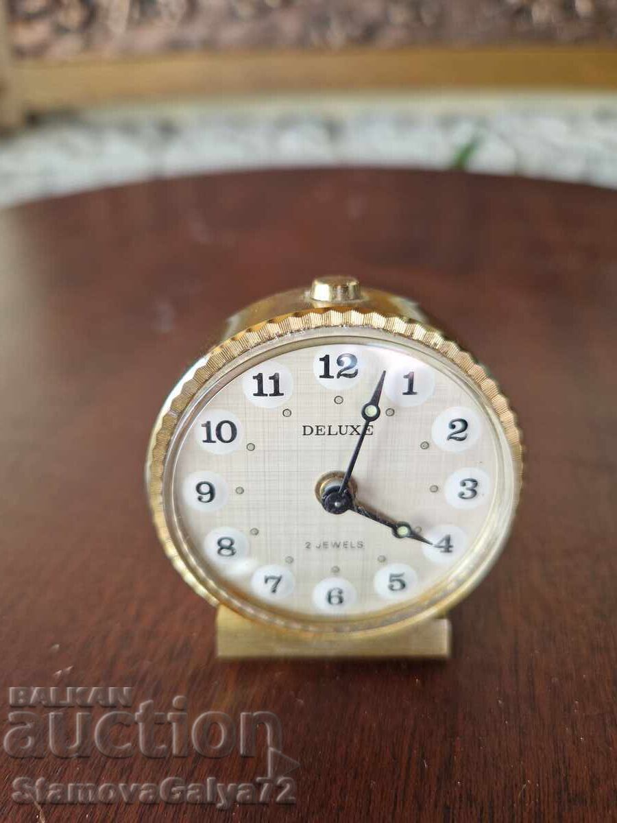 Rare Antique Bronze Mini Mechanical Alarm Clock Deluxe