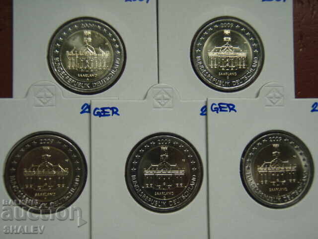 Δημοπρασία 2 Ευρώ 2009 Γερμανία "Saarland" A,D,F,G,J /Germaniya/ - 2 ευρώ