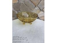 CUPĂ FRUCTIERĂ RELIEF STICLĂ COLORATĂ ORNAMENTE DIN EPOCA SOCIALISTĂ