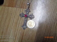 Beautiful metal Cross with a beautiful stone and chain