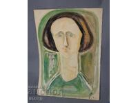 Παλιά Μαεστρική ζωγραφιά ακουαρέλα πορτρέτο γυναίκα κορίτσι