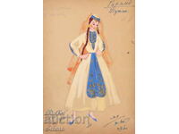 Картина гваш сценография народна носия 1960г.