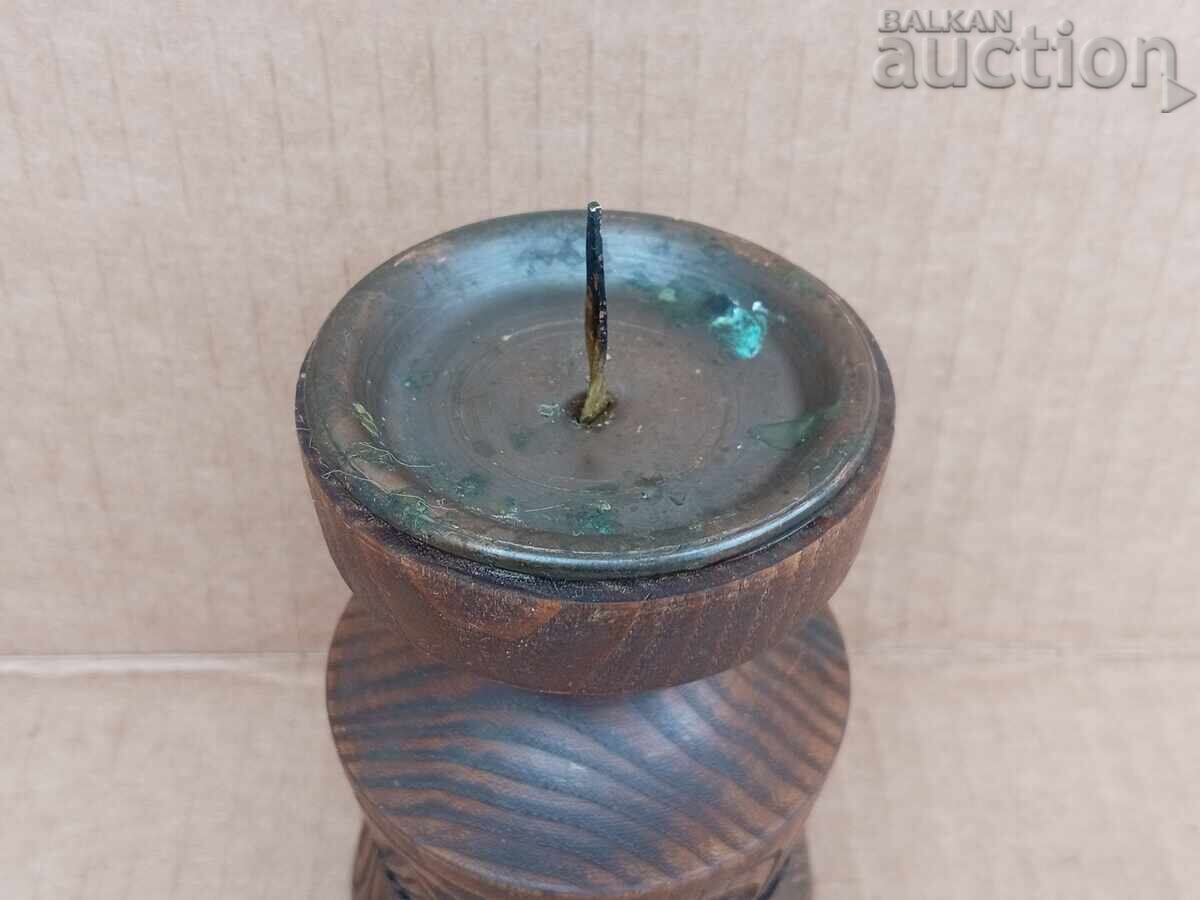 Ретро винтидж Свещник с дърворезба - 5