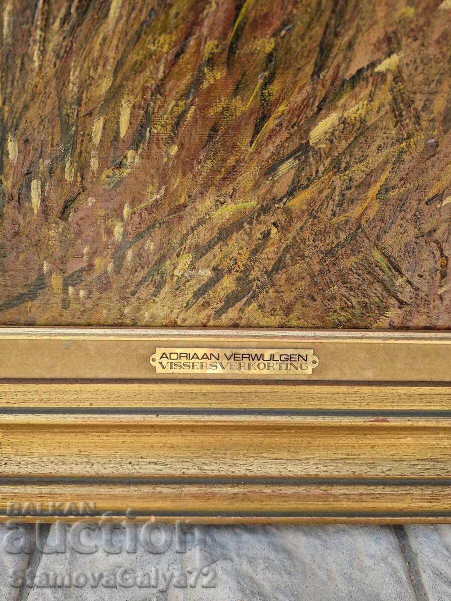 Огромна антикварна авторска картина масло върху платно - 7