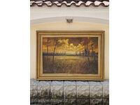 Uriașă pictură originală antică în ulei pe pânză