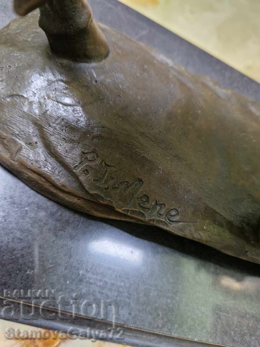 Figurină sculptată din bronz, antică, de autor, superbă - 7