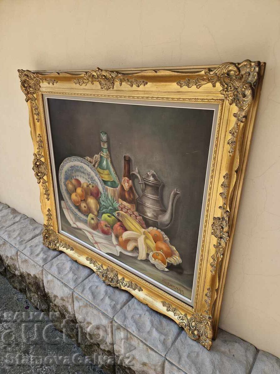 Superbă pictură belgiană mare, ulei pe pânză - 7