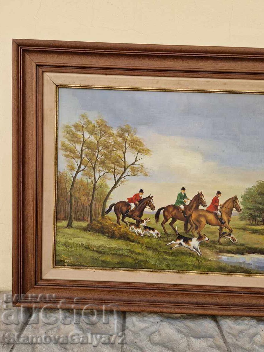 Страхотна антикварна белгийска картина масло върху платно - 5