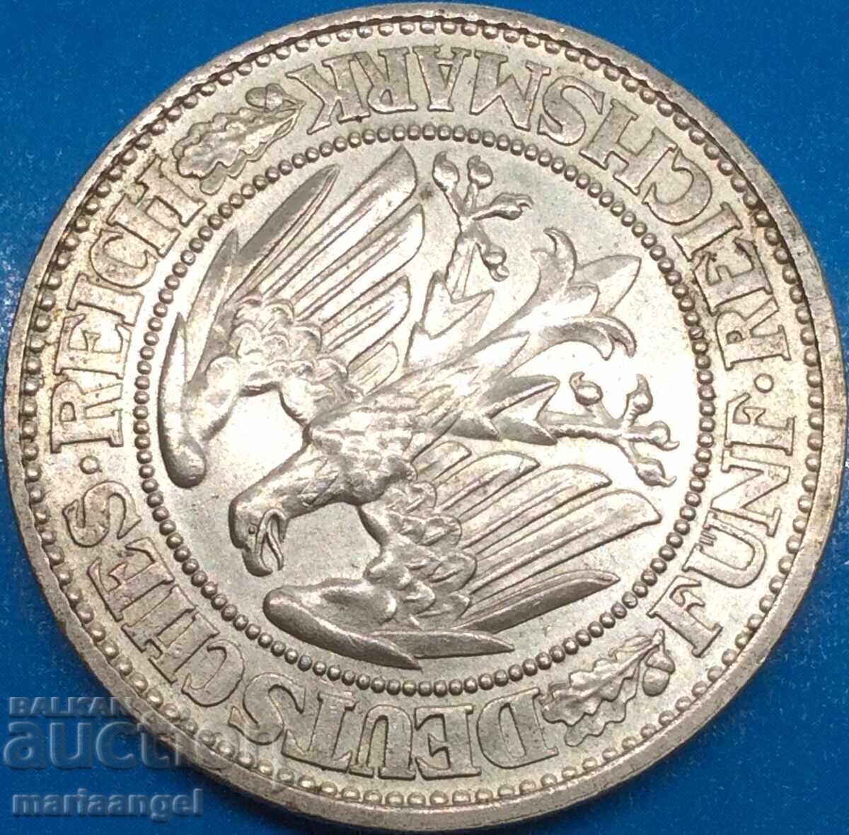 Auction 5 Marks 1931 Germany Weimar Oak Silver Auction 5 Marks 1931 Germany Weimar Oak Silver