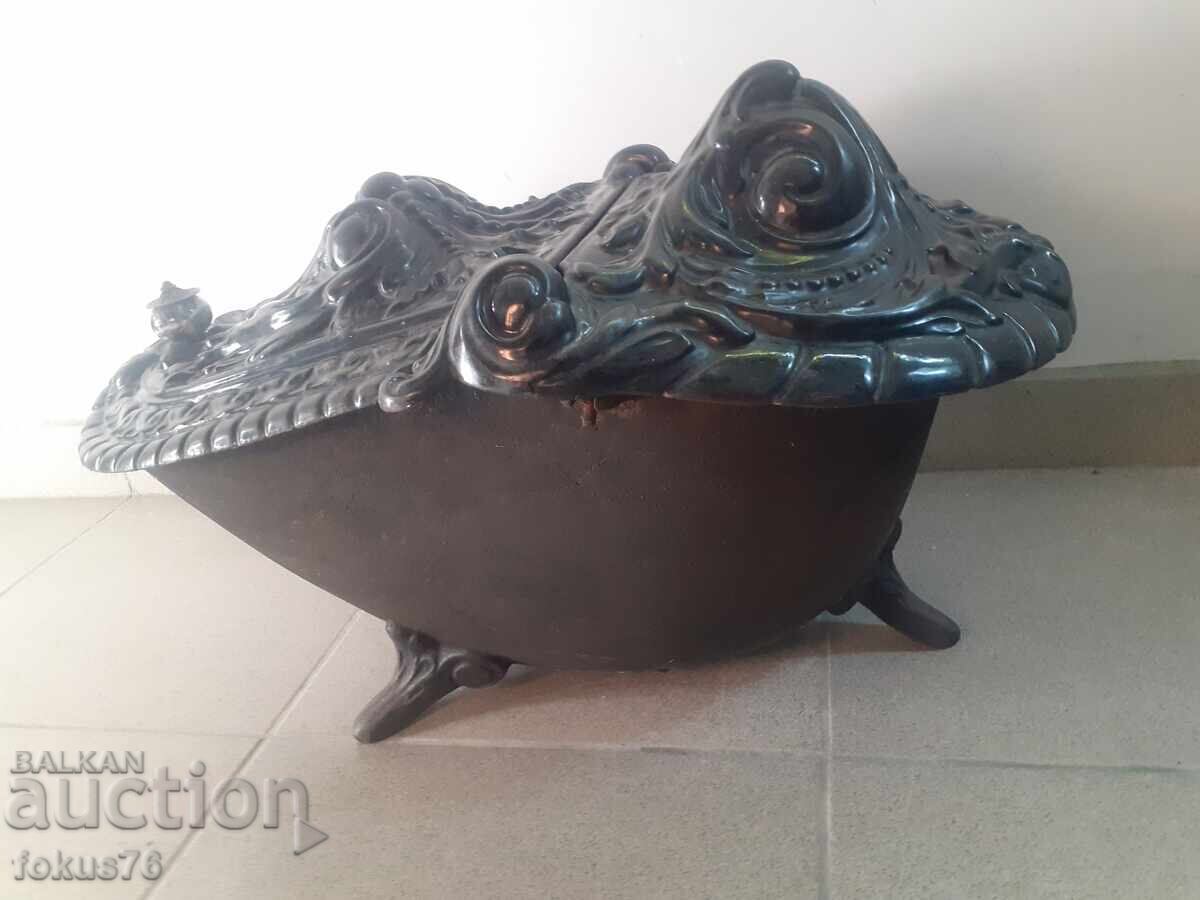 Large old baroque enameled brazier stove cast iron - 5