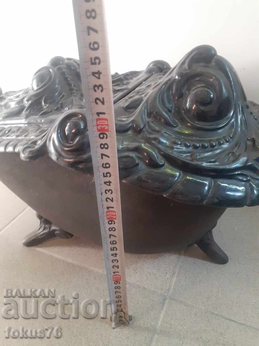 Large old baroque enameled brazier stove cast iron - 7