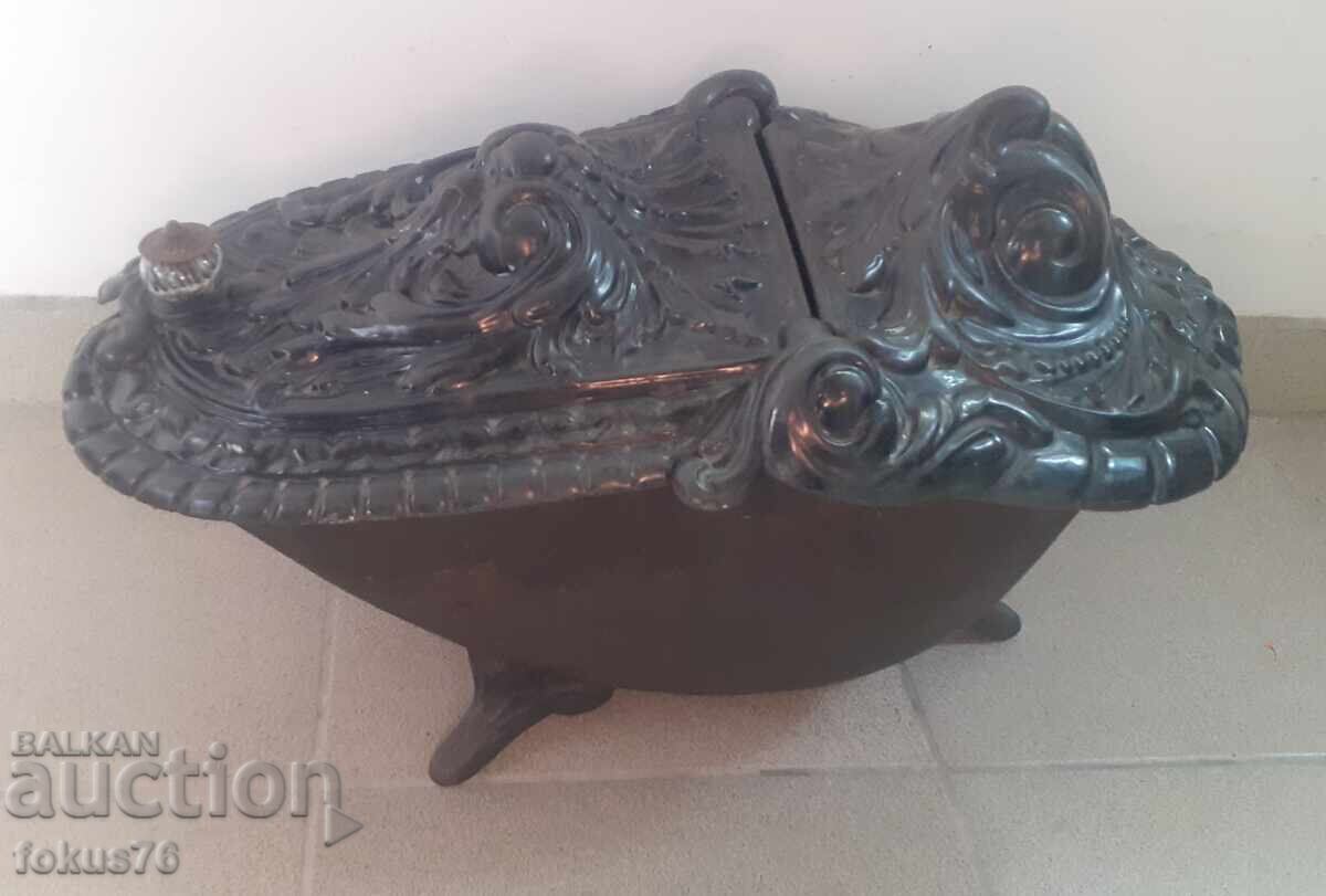 Large old baroque enameled brazier stove cast iron