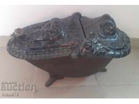 Large old baroque enameled brazier stove cast iron