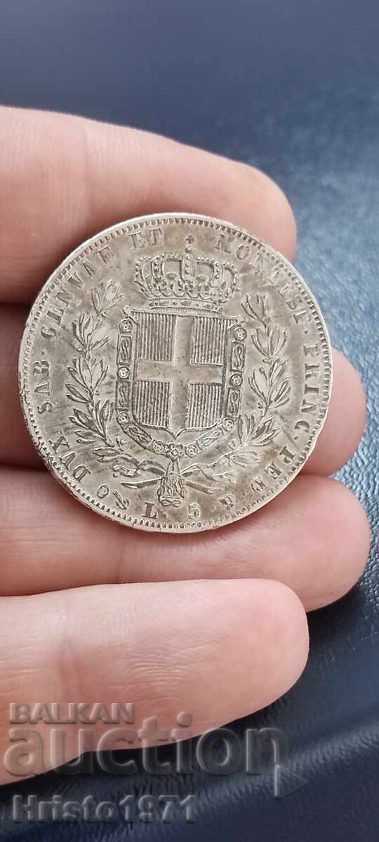 5 lira 1842 Sardinia with price 220.00 BGN | € 112.48
