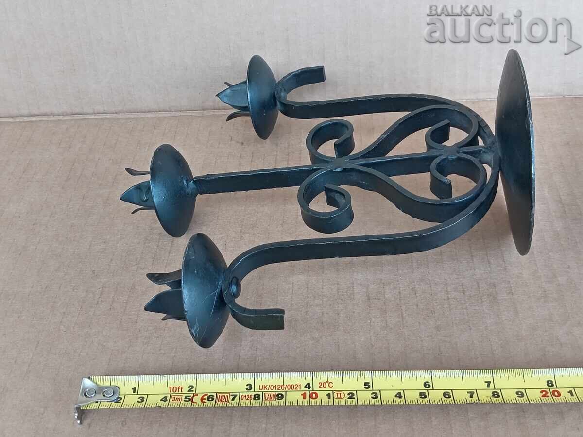 Antique iron handmade candlestick lamp trio - 6