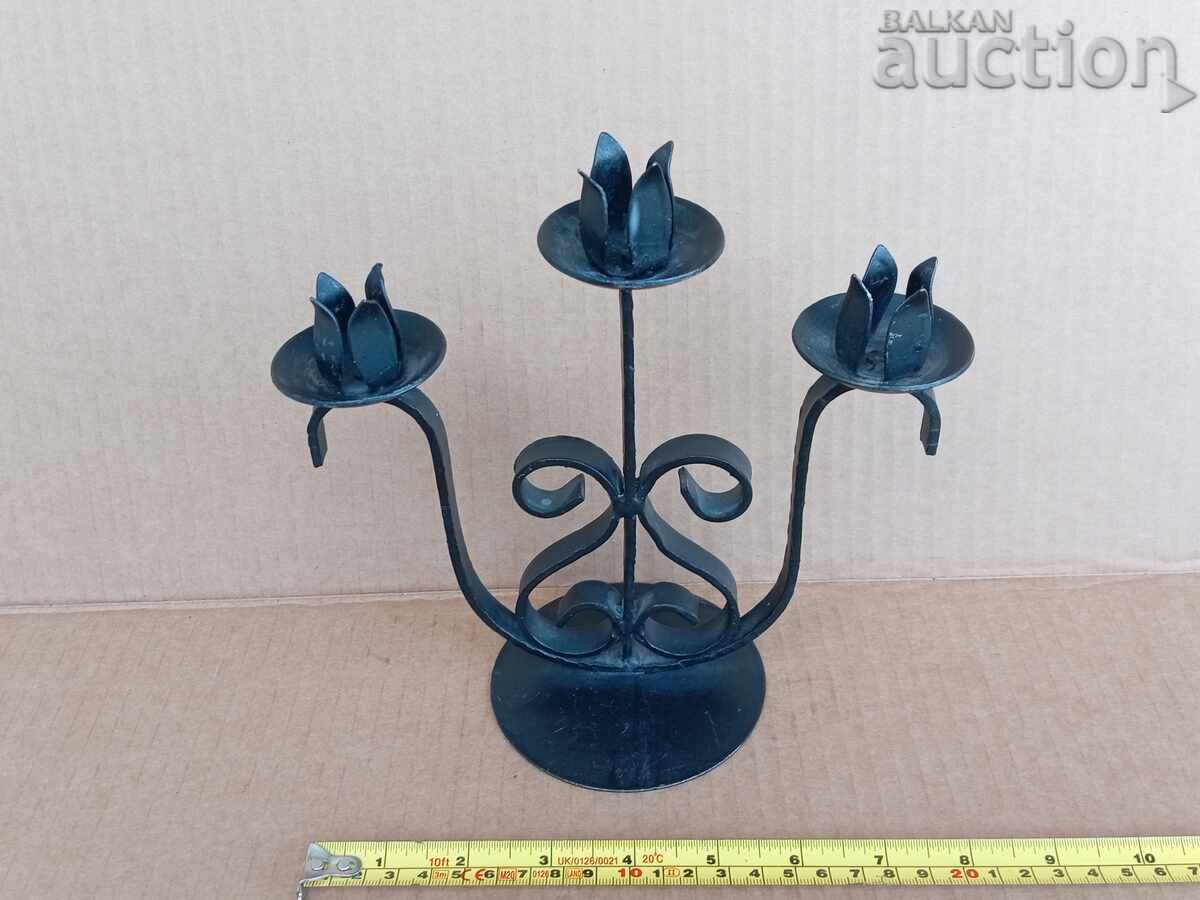 Antique iron handmade candlestick lamp trio