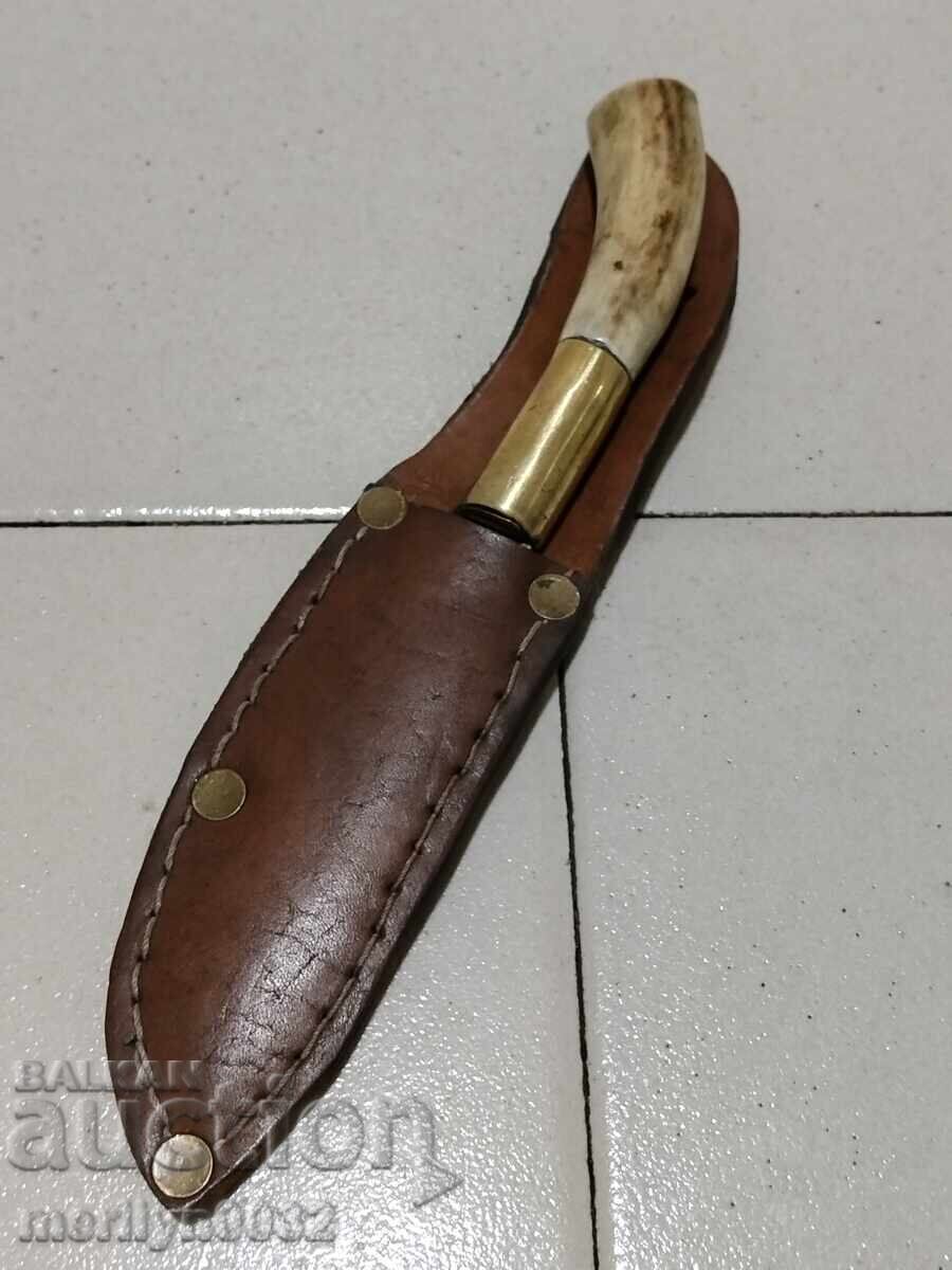 Licitație Cuțit de vânătoare cu teacă, mâner din corn de cerb