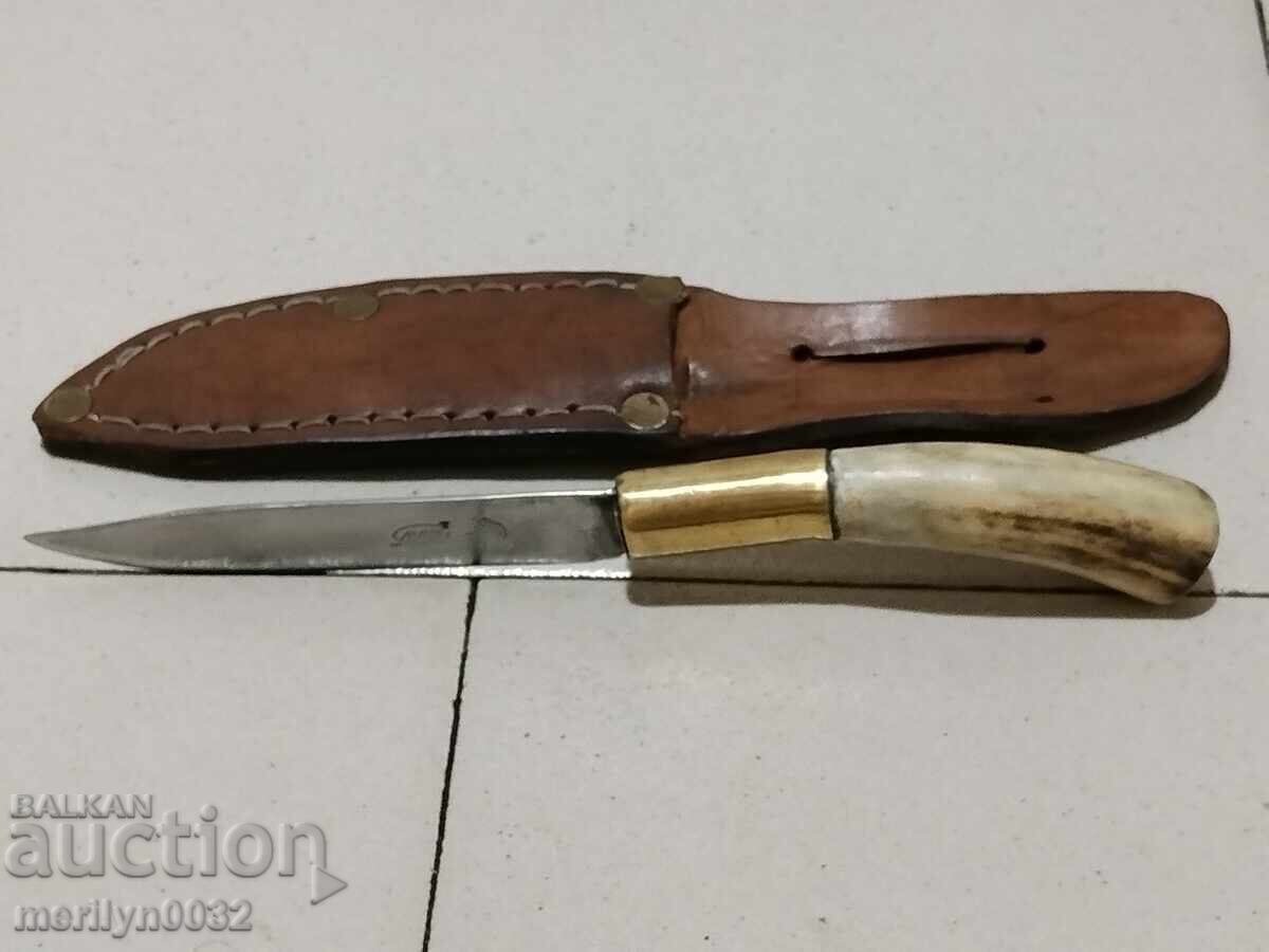 Livrarea Cuțit de vânătoare cu teacă, mâner din corn de cerb