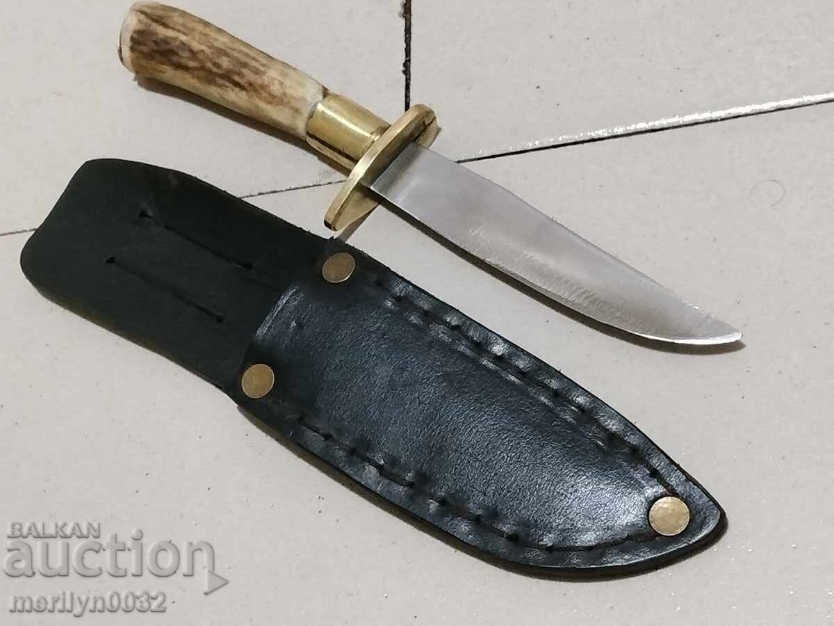 Hunting and tourist knife with sheath, deer antler handle BTS with price 130.00 BGN | € 66.47 Hunting and tourist knife with sheath, deer antler handle BTS with price 130.00 BGN | € 66.47