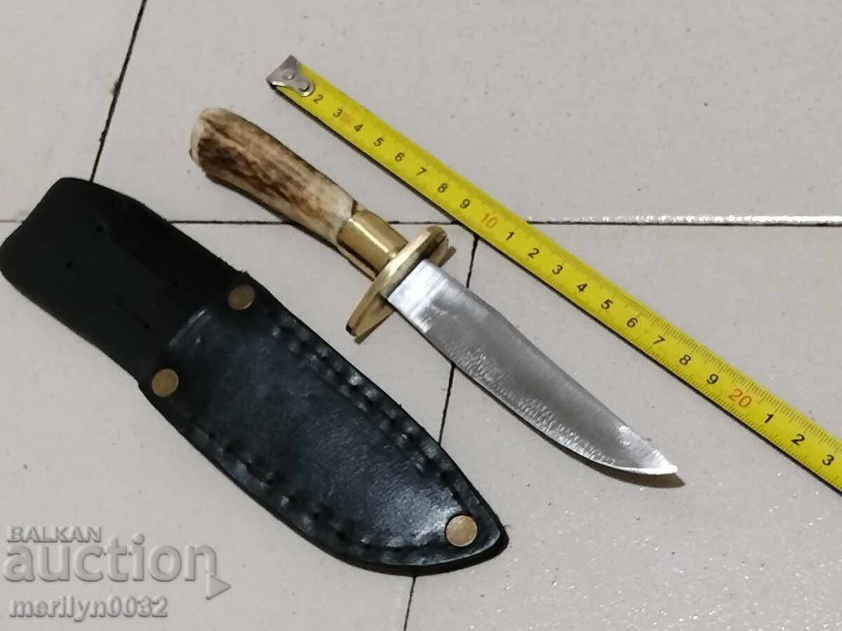 Auction Hunting and tourist knife with sheath, deer antler handle BTS Auction Hunting and tourist knife with sheath, deer antler handle BTS