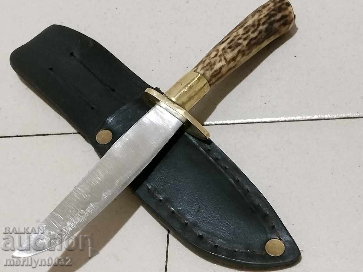 Hunting and tourist knife with sheath, deer antler handle BTS Hunting and tourist knife with sheath, deer antler handle BTS