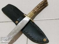 Cuțit de vânătoare și turism cu teacă, mâner din corn de cerb BTS