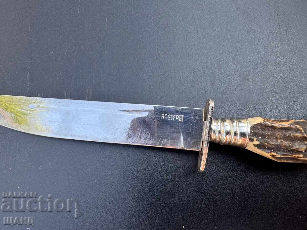 Доставка на Rosterei Стар ловен нож дръжка от рог и кания