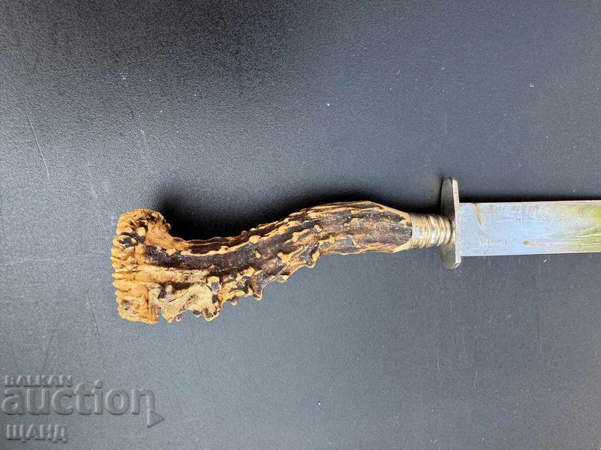 Rosterei Стар ловен нож дръжка от рог и кания - 5